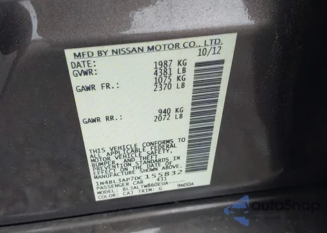 2013 Nissan Altima 3.5 Sv z USA, uszkodzony, nr VIN 1N4BL3AP7DC155832